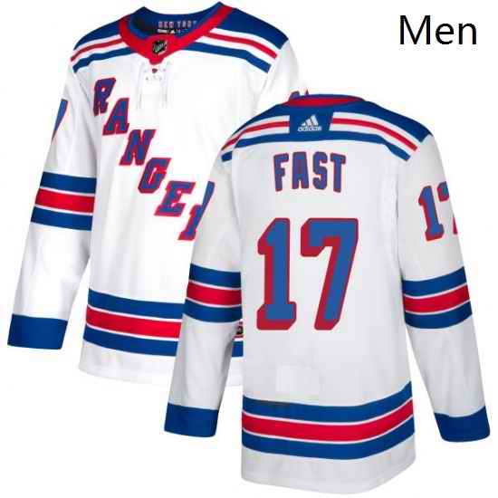 Mens Adidas New York Rangers 17 Jesper Fast Authentic White Away NHL Jersey